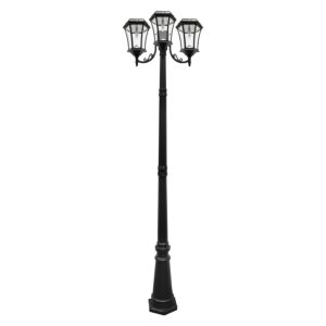 Victorian Bulb Solar Lamp Series 3-Light LED Post Mount in Black