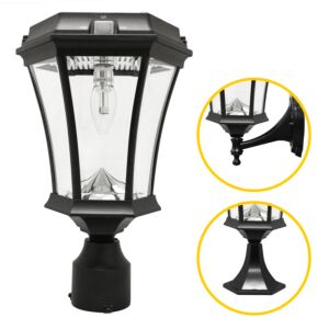 Victorian Bulb Solar Lamp Series 1-Light LED Wall Mount in Black