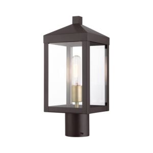 Nyack 1-Light Outdoor Post Top Lantern in Bronze w with Antique Brass Cluster
