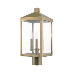 Nyack 3-Light Outdoor Post Top Lantern in Antique Brass