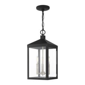 Nyack 3-Light Outdoor Pendant in Black w with Brushed Nickel Cluster