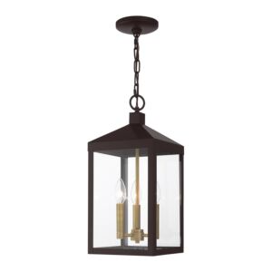 Nyack 3-Light Outdoor Pendant in Bronze w with Antique Brass Cluster