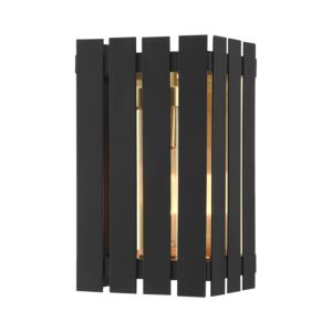 Greenwich 1-Light Outdoor Wall Lantern in Black w with Satin Brasss