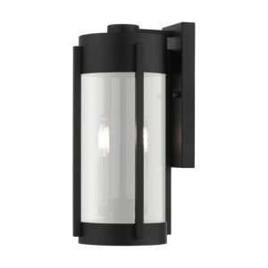 Sheridan 2-Light Outdoor Wall Lantern in Black w with Brushed Nickels