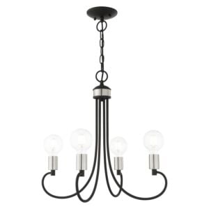 Bari 4-Light Chandelier in Black w with Brushed Nickels
