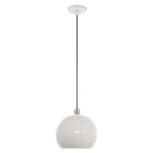 Dublin 1-Light Pendant in White w with Brushed Nickels