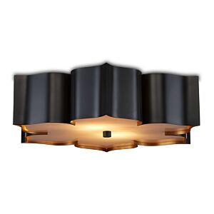 Grand Lotus 2-Light Flush Mount in Satin Black  with Contemporary Gold