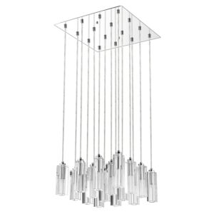 Icarus 16-Light Polished Chrome Chandelier With Square 4-Sided Cut Crystal Shades