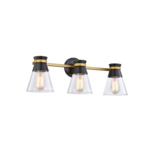 Kanata Collection 3-Light Vanity Light in Black and Brushed Brass