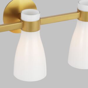 Moritz 3-Light Bathroom Vanity Light in Burnished Brass with Milk White Glass