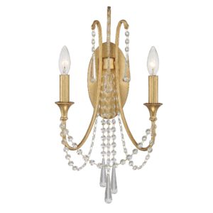Crystorama Arcadia 2 Light Wall Sconce in Antique Gold with Hand Cut Crystal Crystals
