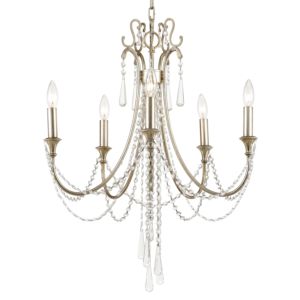 Crystorama Arcadia 5 Light 28 Inch Transitional Chandelier in Antique Silver with Clear Hand Cut Crystals