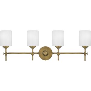 Quoizel Aria 4 Light 31 Inch Bathroom Vanity Light in Weathered Brass