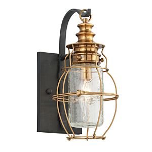 Troy Little Harbor 13 Inch Outdoor Wall Light in Aged Brass
