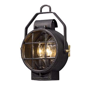 Point Lookout 2-Light Wall Lantern in Aged Silver with Pol Brass
