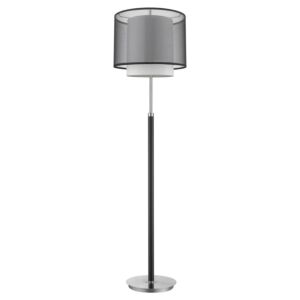 Roosevelt 1-Light Espresso And Brushed Nickel Floor Lamp With Smoke Gray Shantung Two Tier Shade