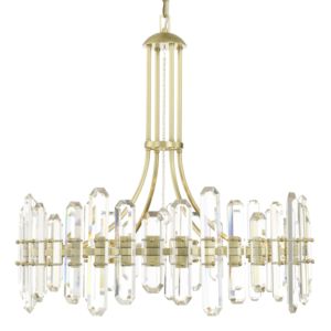  Bolton Transitional Chandelier in Aged Brass with Faceted Crystal Elements Crystals