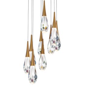 Hibiscus 9-Light LED Pendant in Aged Brass