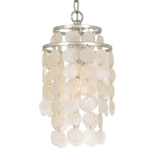 Crystorama Brielle 15 Inch Mini Chandelier in Antique Silver with Capiz shell Crystals