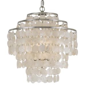 Crystorama Brielle 4 Light 22 Inch Transitional Chandelier in Antique Silver with Capiz shell Crystals