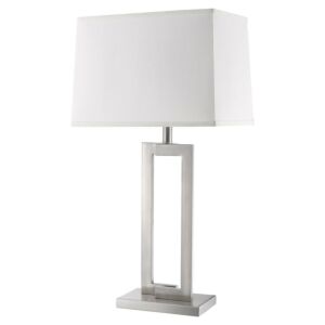 Riley 1-Light Brushed Nickel Table Lamp With Off-White Shantung Shade