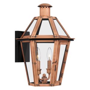 Burdett 2-Light Outdoor Wall Lantern in Aged Copper