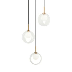 Delcia 3-Light LED Pendant in Aged Gold with Clear Glass