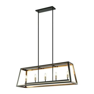 Rosalie 5-Light Pendant in Matte Black with Aged Gold