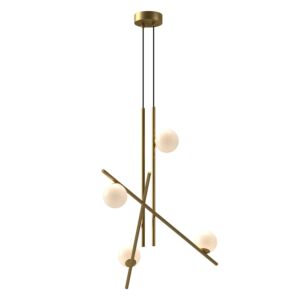 Amara LED Chandelier in Brushed Gold with Glossy Opal Glass