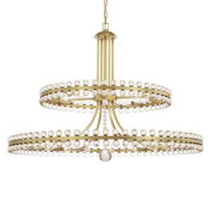  Clover Transitional Chandelier in Aged Brass with Clear Glass Beads Crystals