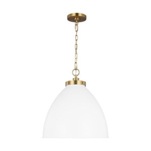 Visual Comfort Studio Wellfleet Pendant Light in Matte White And Burnished Brass by Chapman & Myers