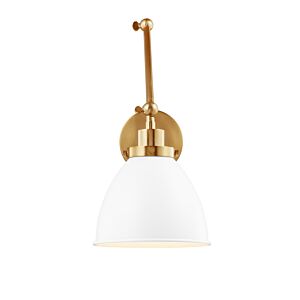Wellfleet 1-Light Wall Sconce in Matte White with Burnished Brass
