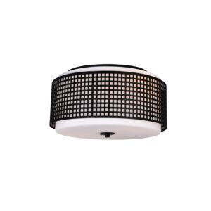 CWI Checkered 2 Light Drum Shade Flush Mount With Black Finish