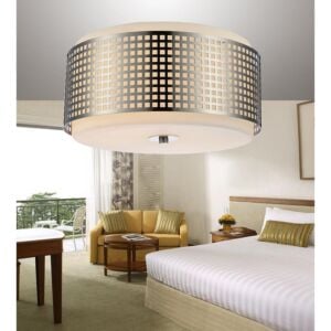 CWI Checkered 2 Light Drum Shade Flush Mount With Satin Nickel Finish