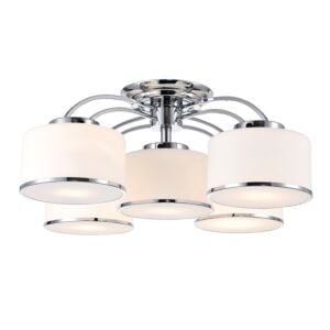 CWI Frosted 5 Light Drum Shade Flush Mount With Chrome Finish