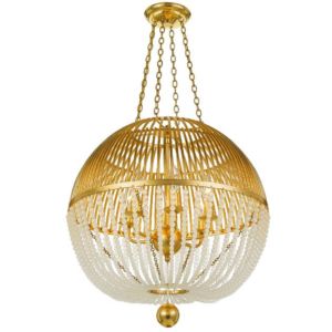 Crystorama Duval 6 Light 26 Inch Transitional Chandelier in Antique Gold with Frosted Glass Beads Crystals
