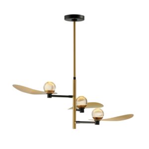 Pearl 3-Light LED Chandelier in Black with Natural Aged Brass