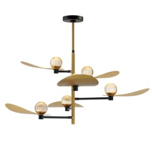 Pearl 6-Light LED Chandelier in Black with Natural Aged Brass