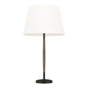 Visual Comfort Studio Ferrelli Table Lamp in Weathered Oak Wood And Aged Pewter by Ellen Degeneres