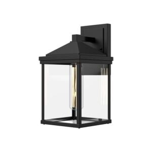 Larchmont 1-Light Exterior Wall Mount in Clear Glass with Textured Black