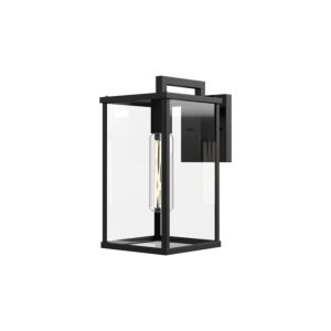 Brentwood 1-Light Exterior Wall Mount in Clear Glass with Textured Black