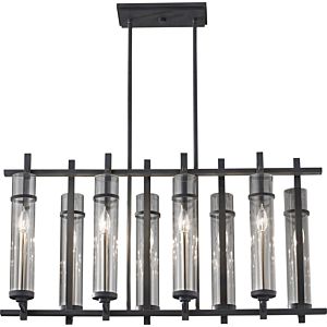 Feiss Ethan 8 Light Iron Linear Pendant in Iron & Brushed Steel