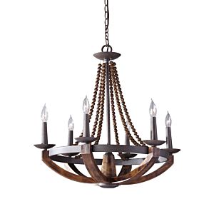 Feiss Adan 6 Light Chandelier in Rustic Iron and Burnished Wood Finish
