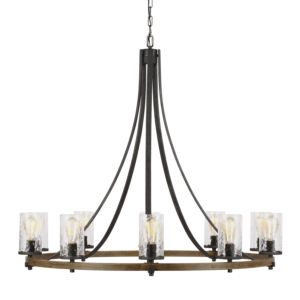 Feiss Angelo 10 Light Chandelier in Distressed Weathered Oak And Slate Grey Metal