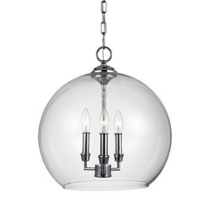 Feiss Lawler 16 Inch 3 Light Clear Glass Pendant in Chrome