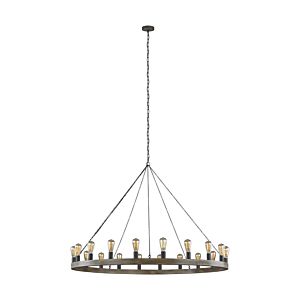 Avenir 20 Light Chandelier in Weathered Oak Wood And Antique Forged Iron by Sean Lavin