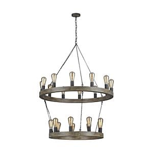 Visual Comfort Studio Avenir 21-Light Multi-Tier Chandelier in Weathered Oak Wood And Antique Forged Iron by Sean Lavin