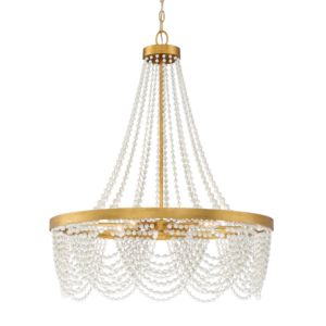 Crystorama Fiona 4 Light 33 Inch Chandelier in Antique Gold with White Glass Beads Crystals