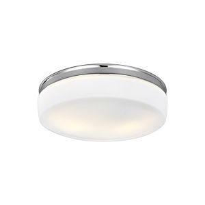 Feiss Issen 13.5 Inch 2 Light White Opal Etched Flush Mount in Chrome