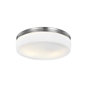 Feiss Issen 13.5 Inch 2 Light White Opal Etched Flush Mount in Satin Nickel